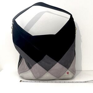 Dear Drew suede Patchwork Shoulder Bag - Black and Gray